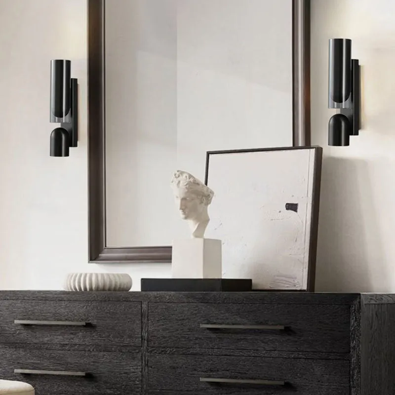 Rotating adjustable Nordic LED wall lamp with 5W warm light in brushed gun black finish