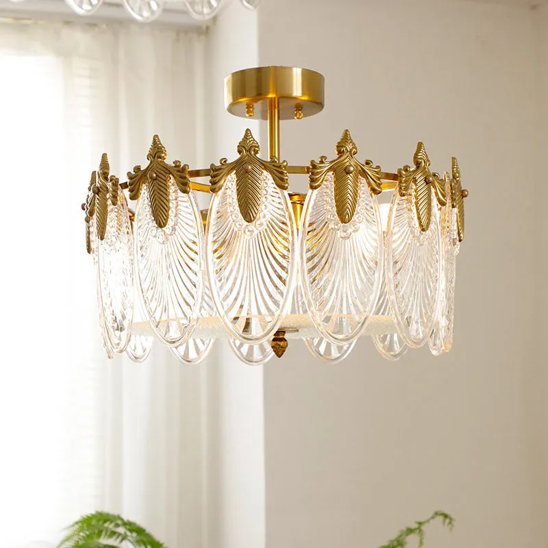 American retro peacock glass ceiling lamp with crystal chandelier accents and tricolour LED light