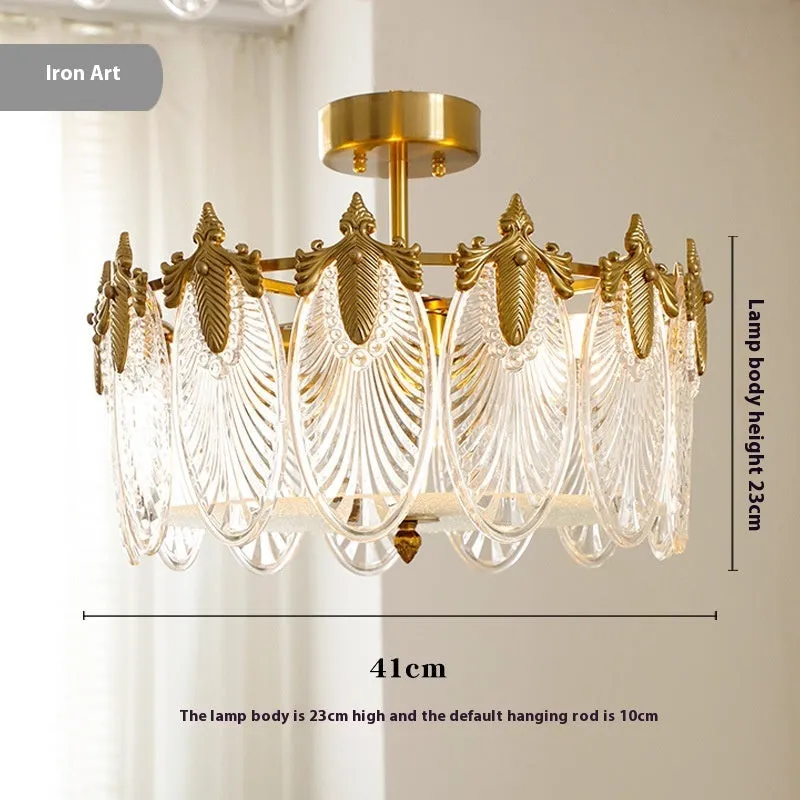 American retro peacock glass ceiling lamp with crystal chandelier accents and tricolour LED light