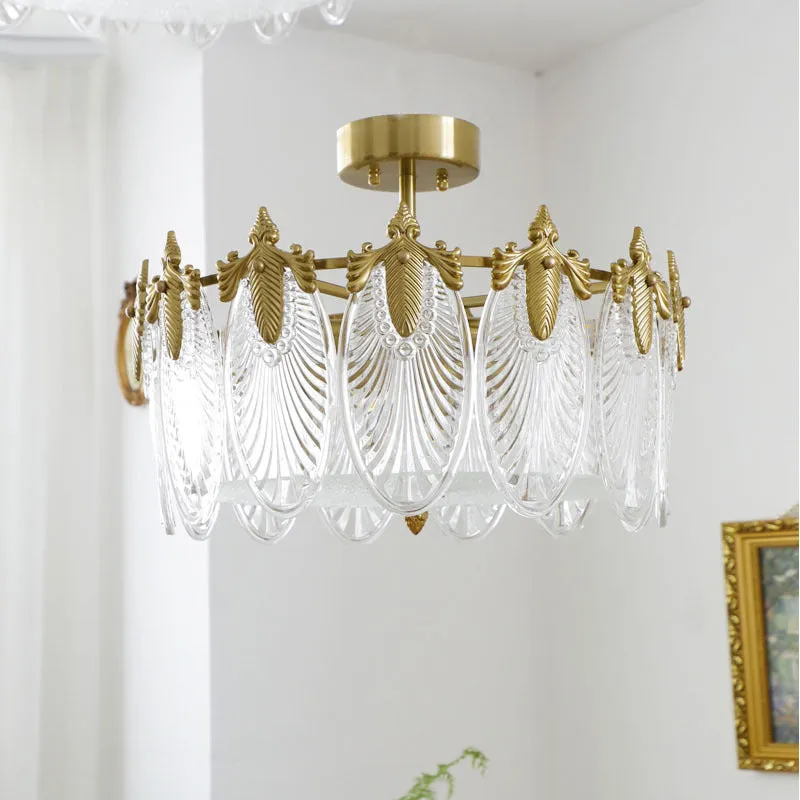 American retro peacock glass ceiling lamp with crystal chandelier accents and tricolour LED light