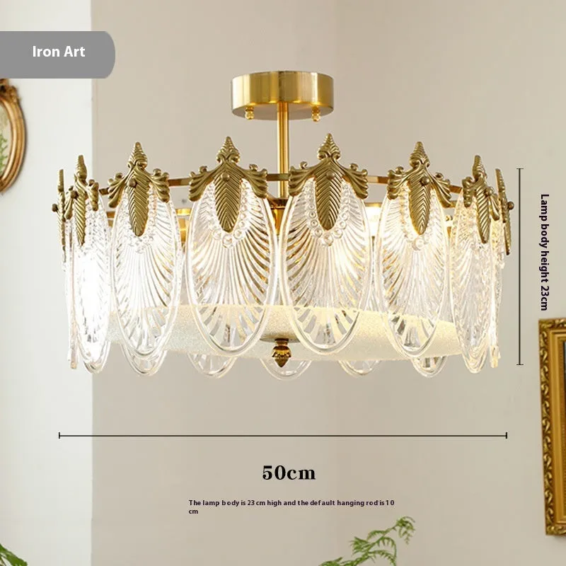American retro peacock glass ceiling lamp with crystal chandelier accents and tricolour LED light