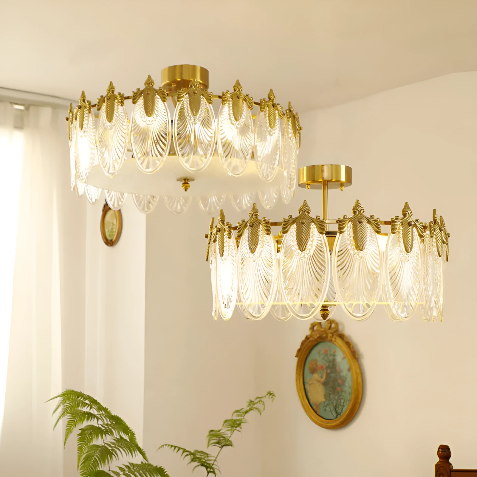American retro peacock glass ceiling lamp with crystal chandelier accents and tricolour LED light