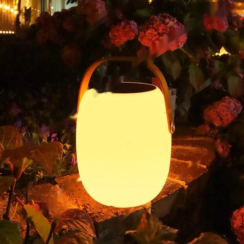 White plastic garden ambience light, IP65 waterproof, USB rechargeable, two sizes 18x27cm and 21x31cm