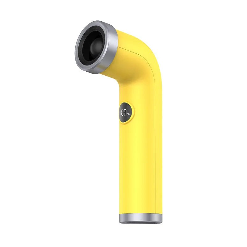 Handheld bladeless turbine fan in apricot, pink, or yellow colour