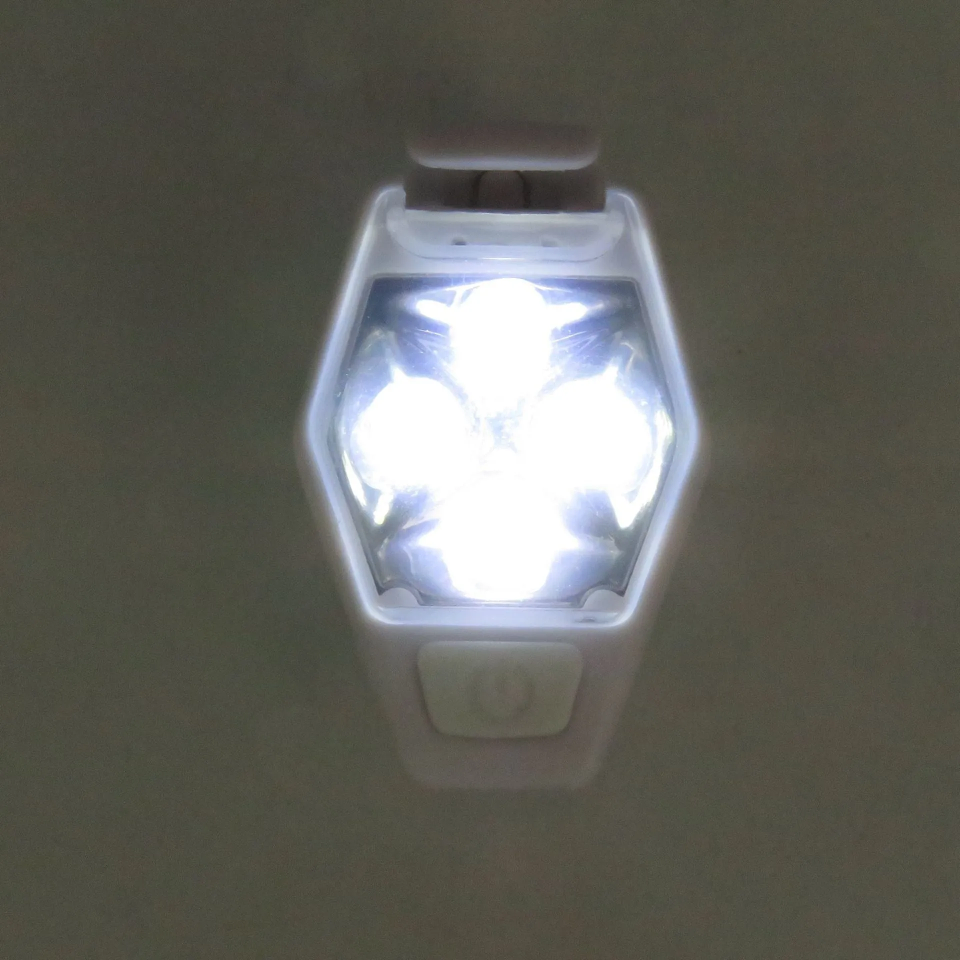 Multi-colour LED diamond night running clip lamp with seven colour options shown on black background