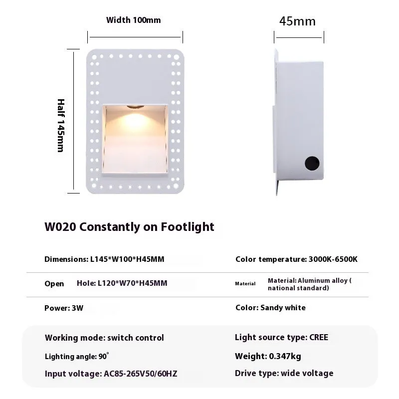 Frameless embedded LED induction floor lamp in sand black finish with aluminium alloy housing and motion sensor