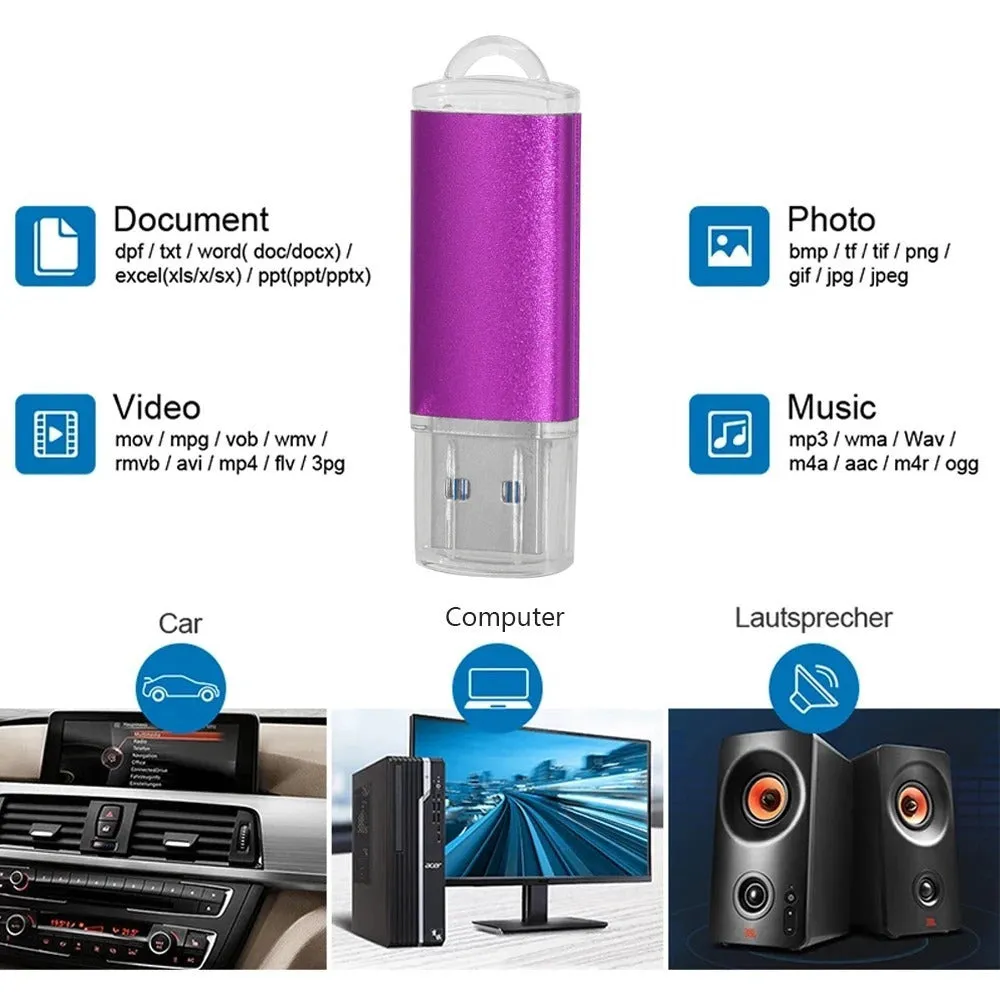 Purple metal USB 2.0 flash drive with compact rectangular shape on plain background