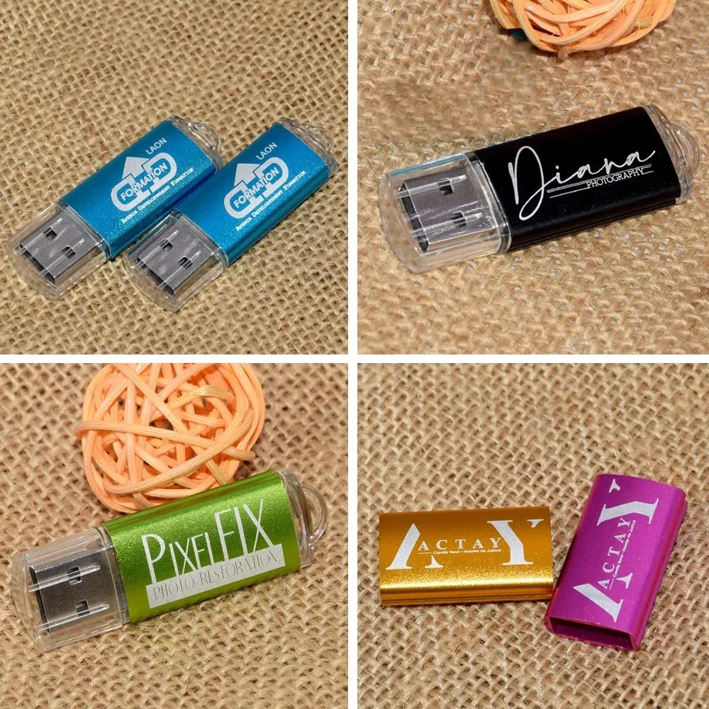 Purple metal USB 2.0 flash drive with compact rectangular shape on plain background