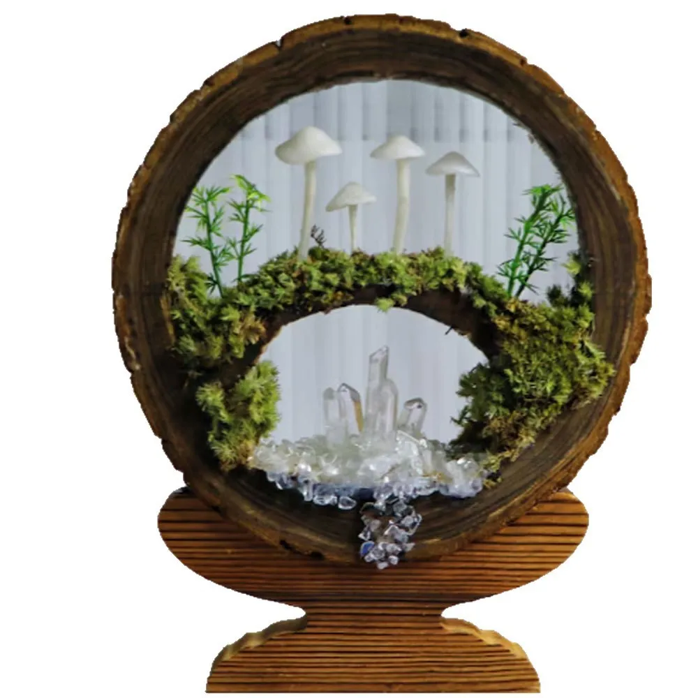 Handmade mushroom small night lamp with cylindrical glass cover and built-in battery