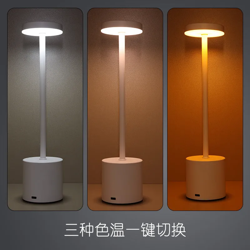 Modern minimalist table lamp with iron I-shaped frame and silver finish, LED ambient light for bedroom or bar
