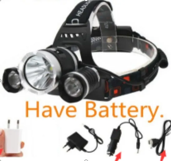 Aluminium alloy rechargeable LED headlamp with adjustable elastic headband shown in use.