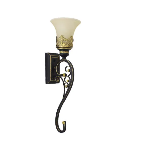 American wrought iron single head wall lamp with glass shade in matte black