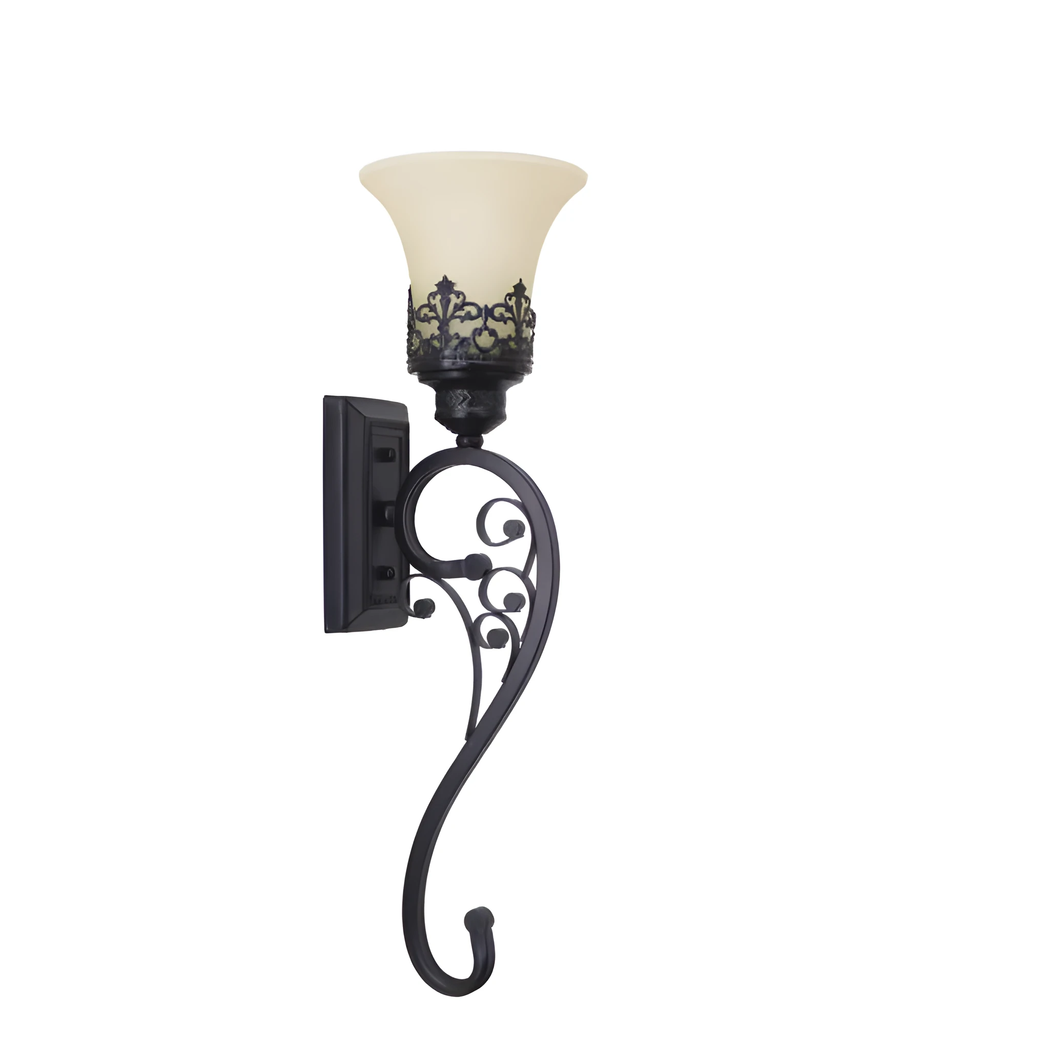 American wrought iron single head wall lamp with glass shade in matte black