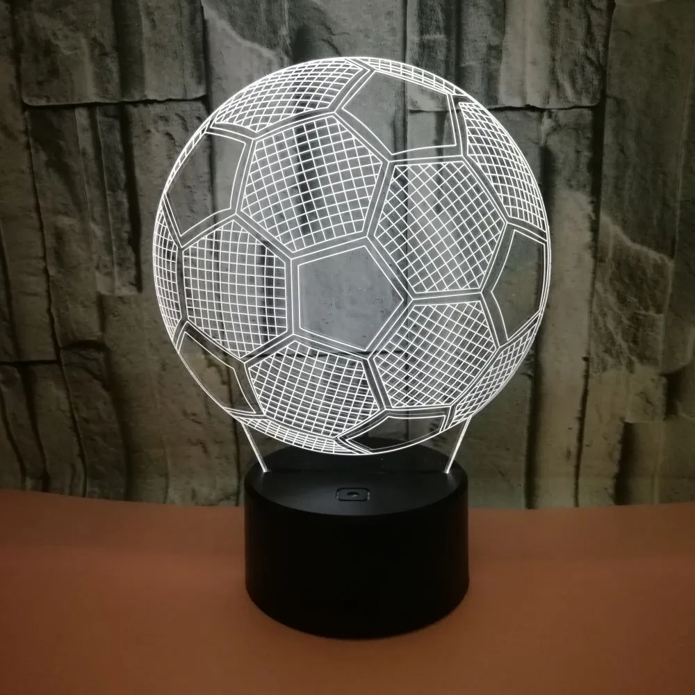 3D football night light showing colour change on acrylic sheet with black ABS base.