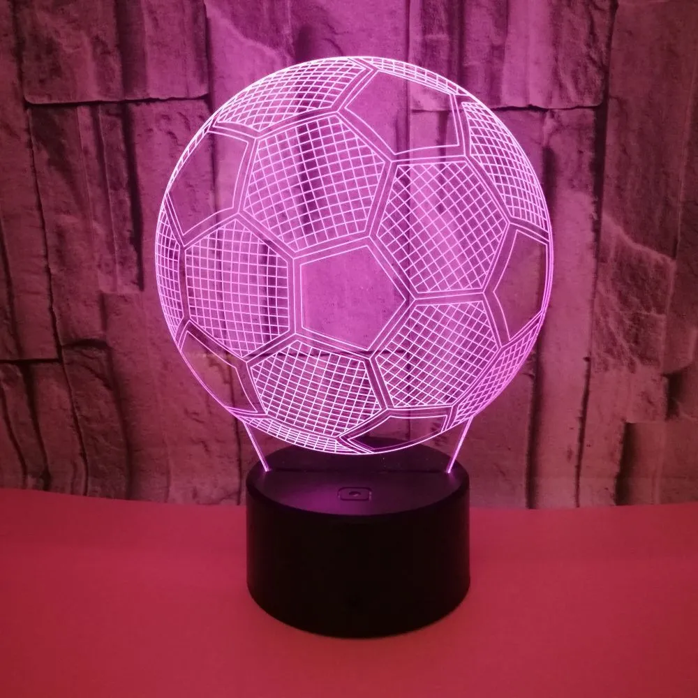 3D football night light showing colour change on acrylic sheet with black ABS base.