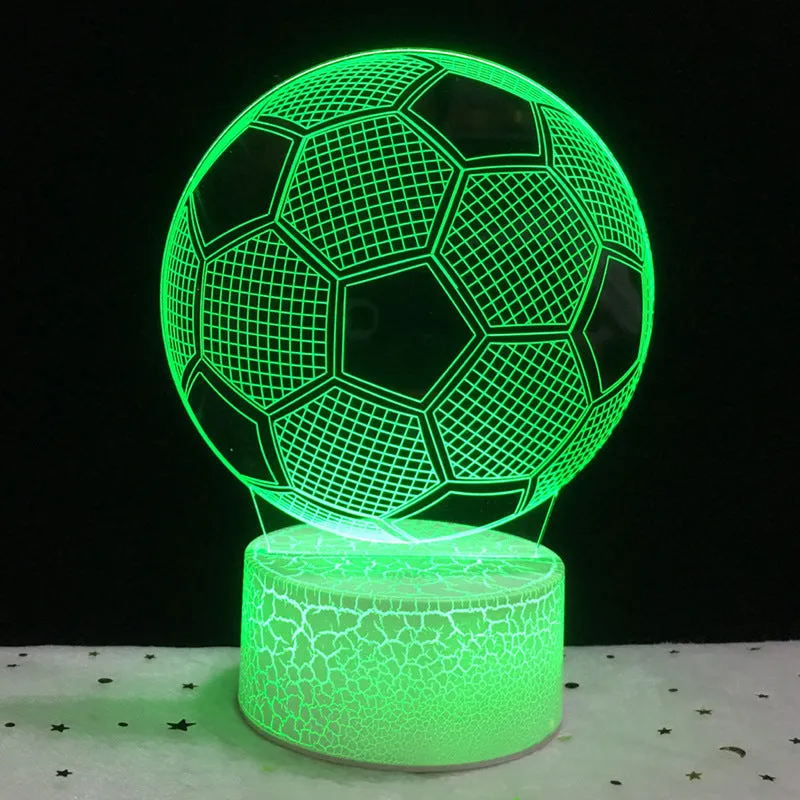 3D football night light showing colour change on acrylic sheet with black ABS base.