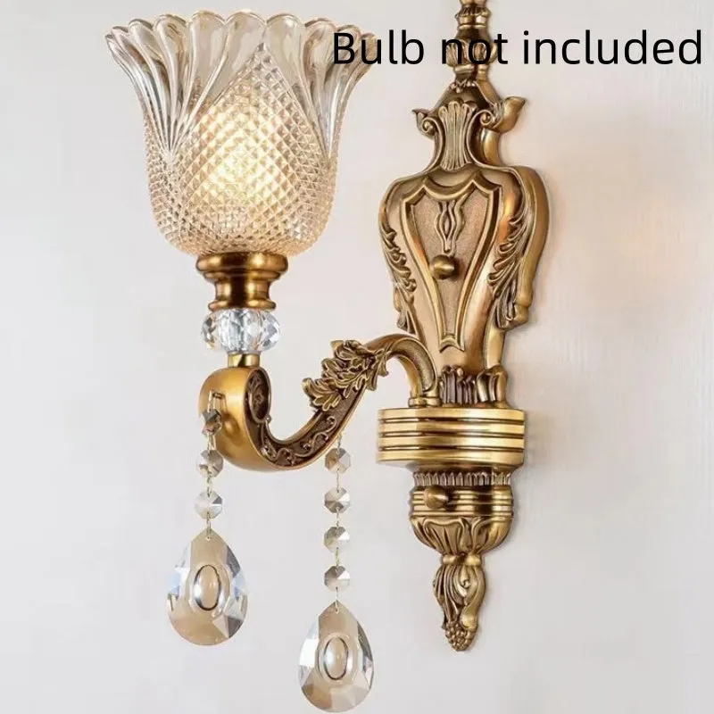 Retro crystal glass wall lamp, single-head, European style, for living room or corridor decorative lighting