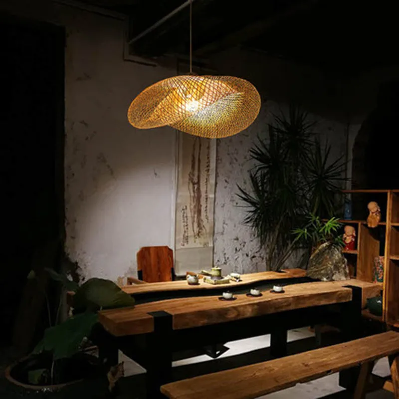 Bamboo chandelier ceiling light with traditional Chinese Zen design, 40cm diameter