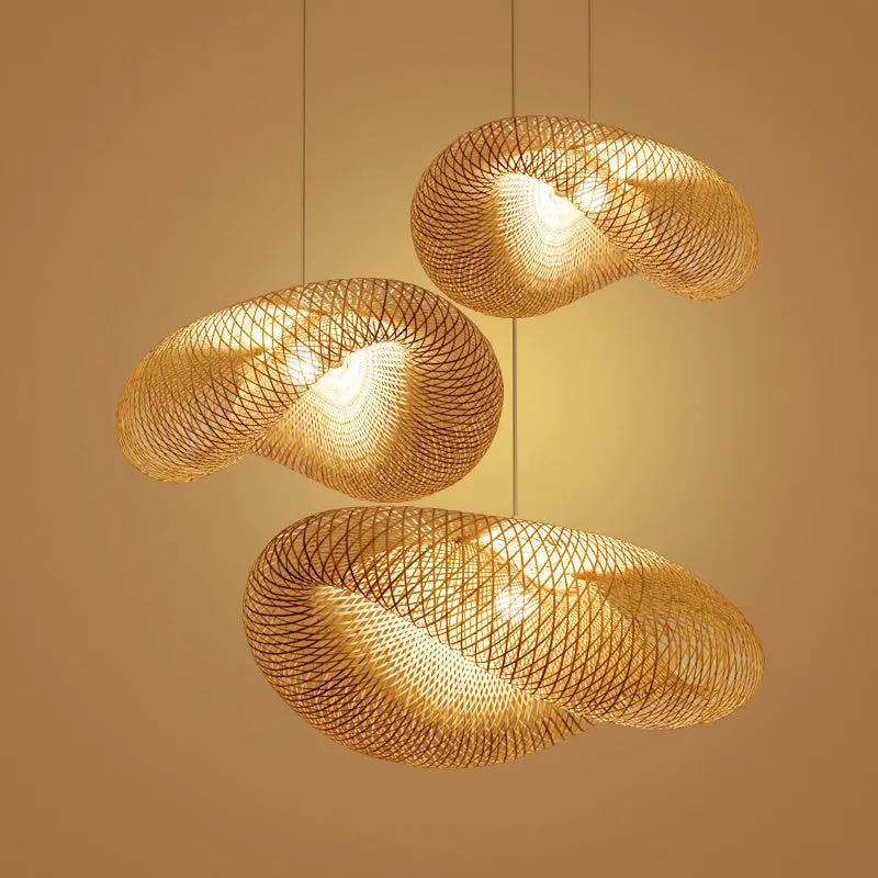 Bamboo chandelier ceiling light with traditional Chinese Zen design, 40cm diameter