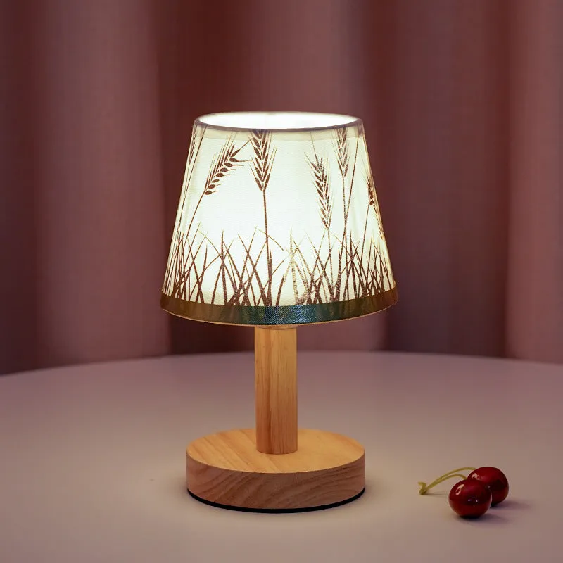 Creative solid wood fabric bedside lamp with geometric stereo design and remote control in heather gray finish