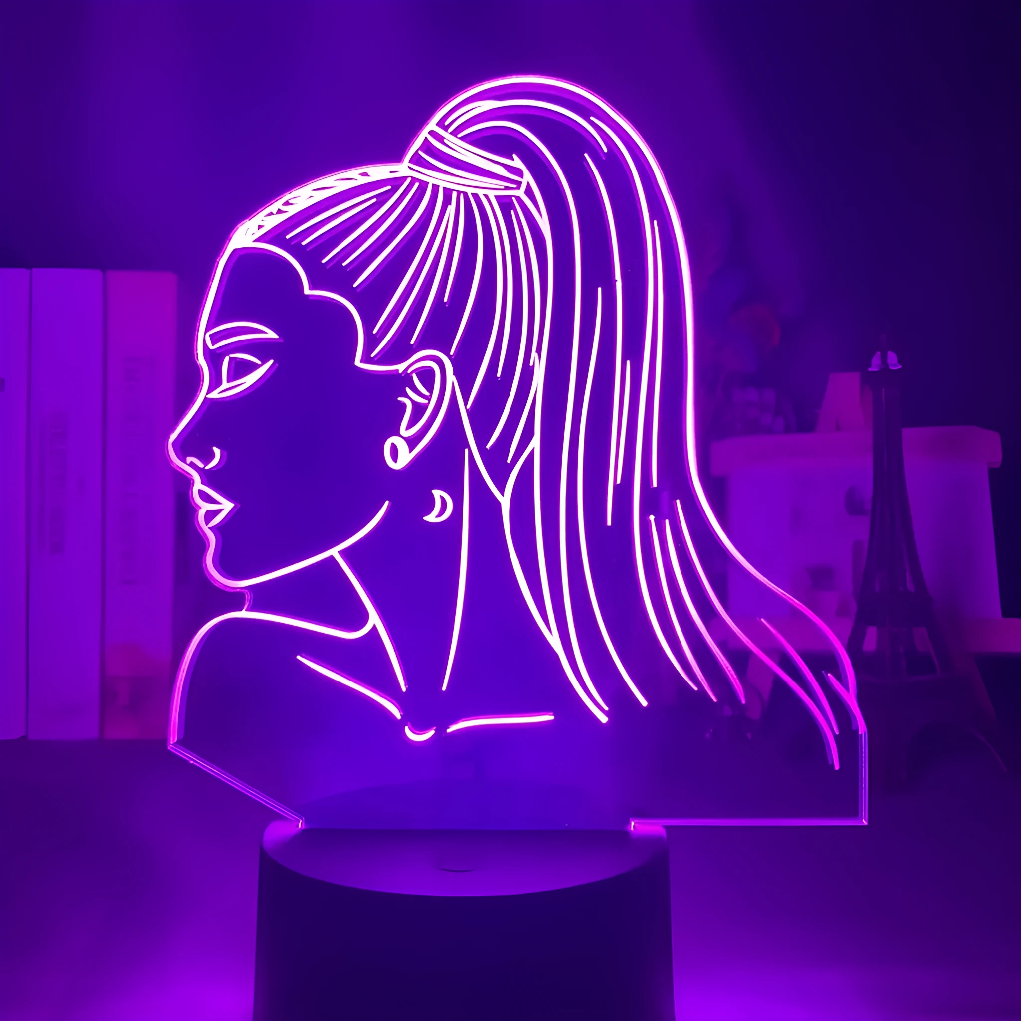 Acrylic 3D night light with European style design and LED illumination on a black base.