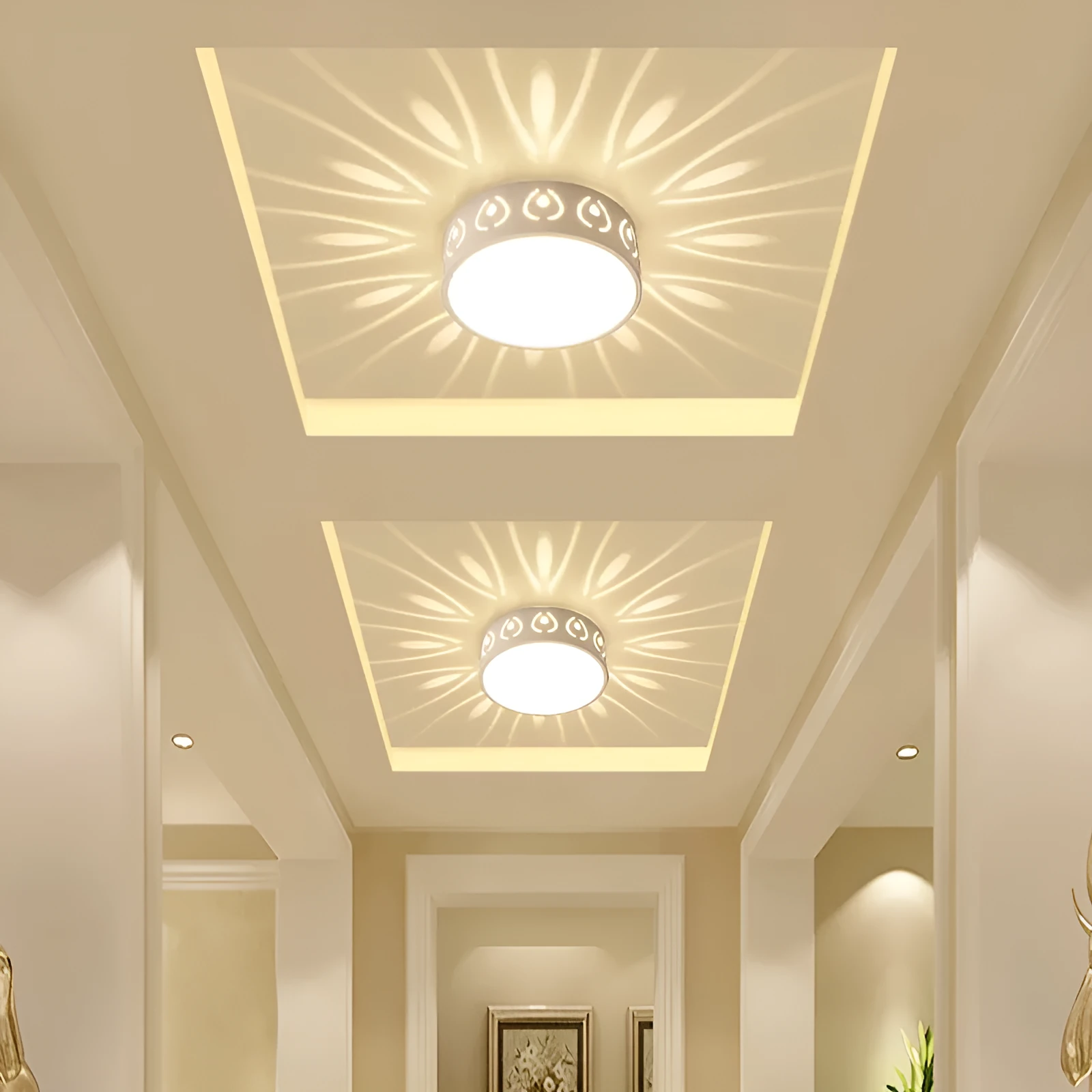 Modern 15cm LED ceiling light with 3W warm light, plastic and alloy construction, concealed installation