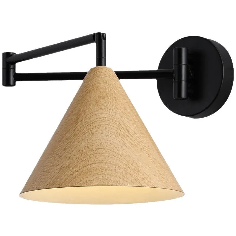 Simple Nordic retractable wood grain rocker arm wall lamp in Walnut finish with 18cm pattern