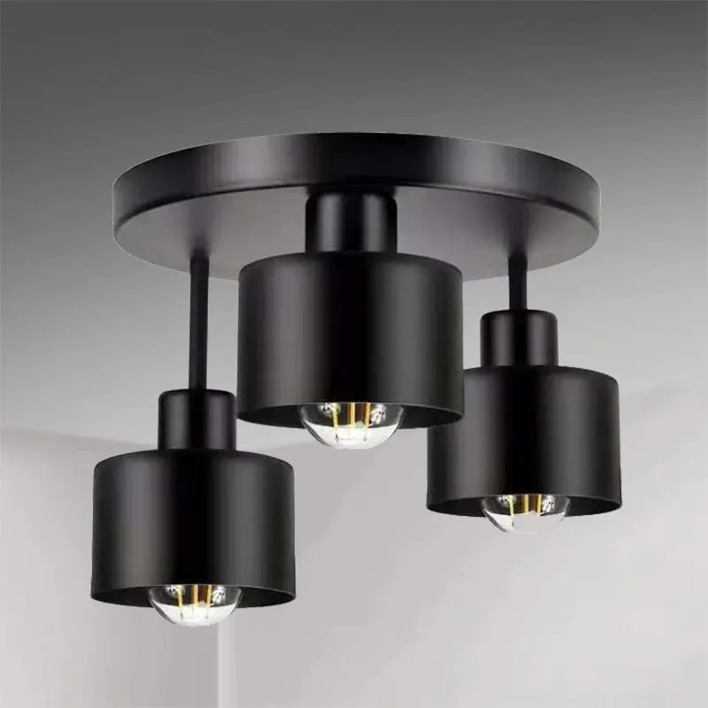 Wrought iron ceiling light black ribbon three-head lampshade alloy modern simplicity
