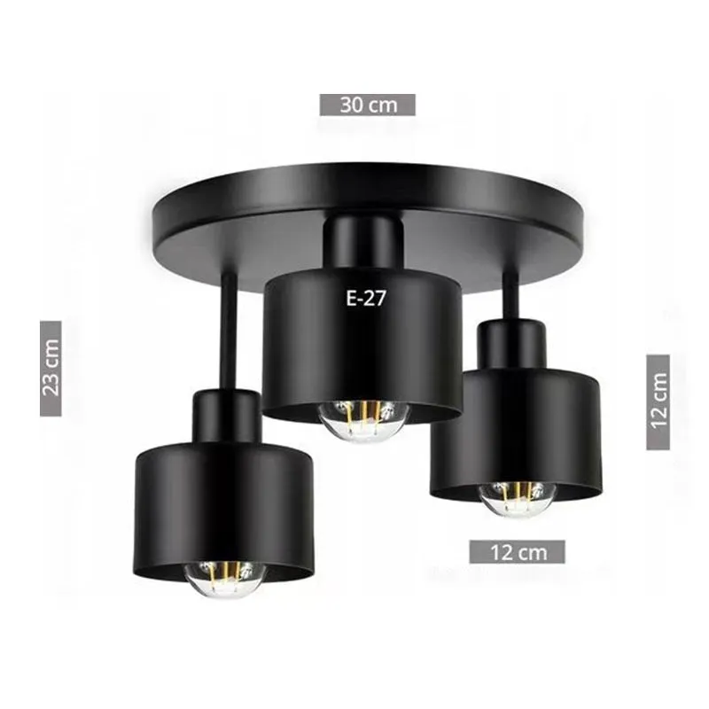 Wrought iron ceiling light black ribbon three-head lampshade alloy modern simplicity