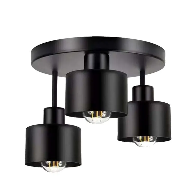Wrought iron ceiling light black ribbon three-head lampshade alloy modern simplicity