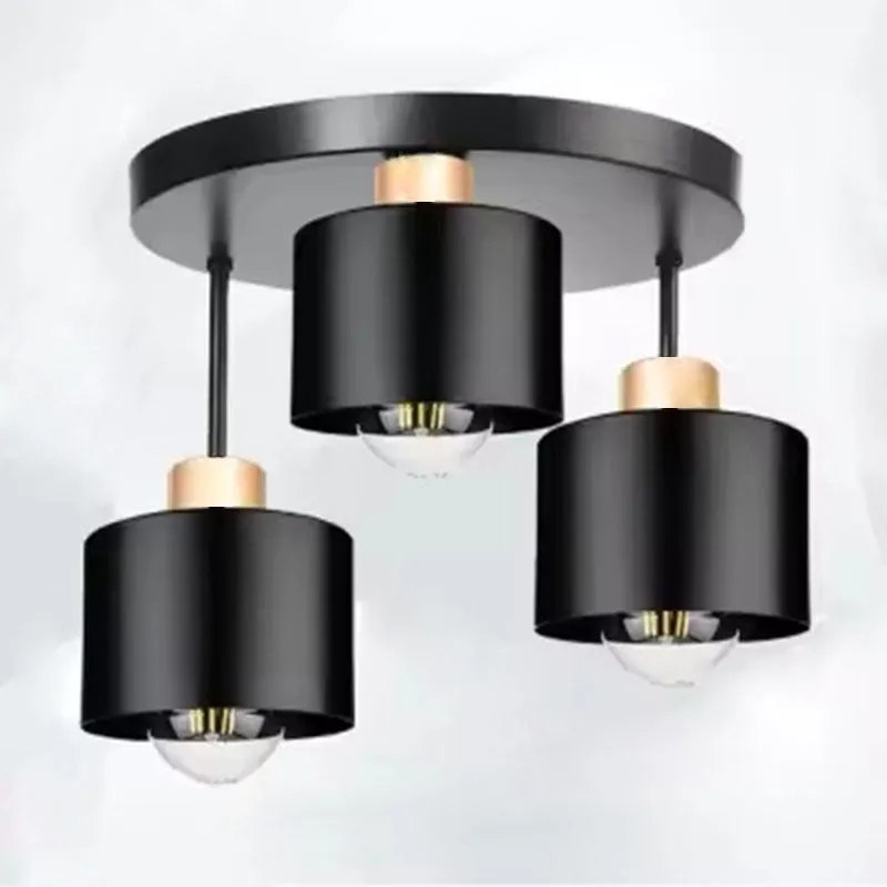 Wrought iron ceiling light black ribbon three-head lampshade alloy modern simplicity