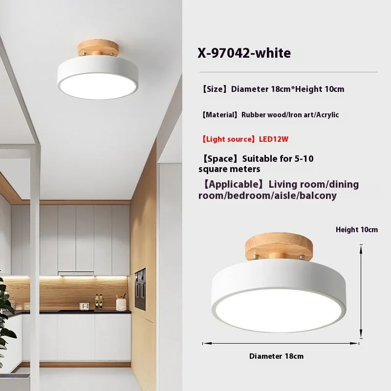 Minimalist Nordic wood art and acrylic ceiling light for corridor or entrance hall