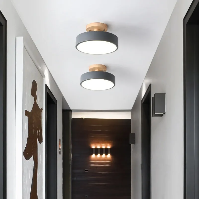Minimalist Nordic wood art and acrylic ceiling light for corridor or entrance hall
