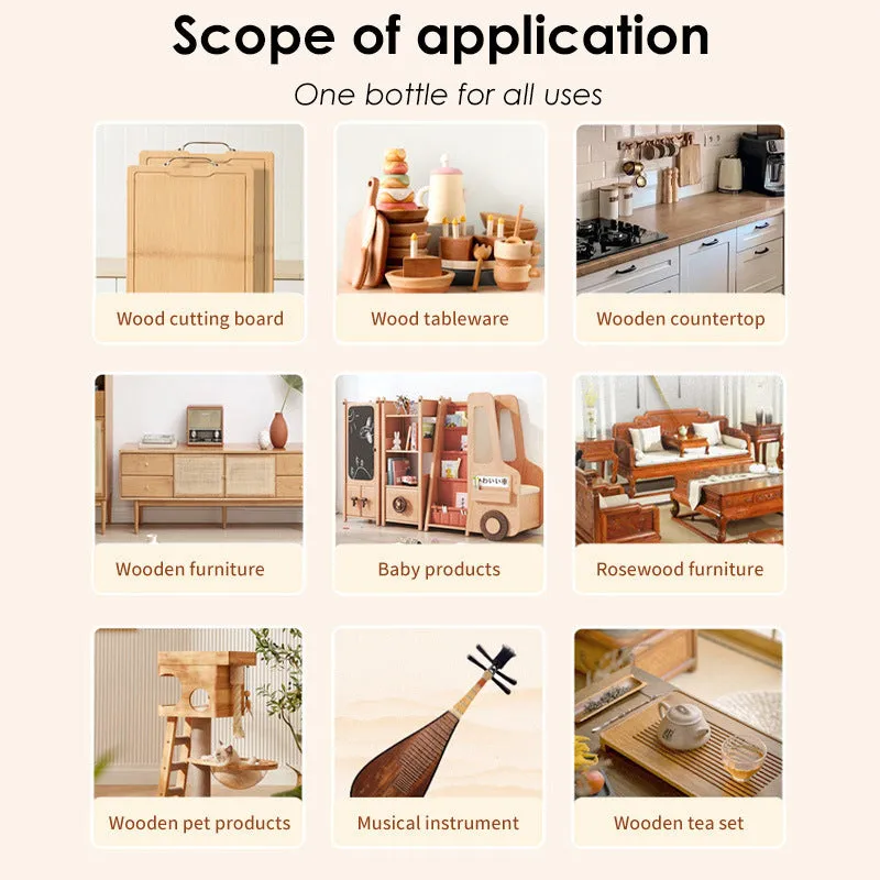 Wooden food grade tableware maintenance set with 120ml oil and wax bottles and towel