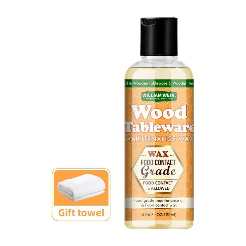 Wooden food grade tableware maintenance set with 120ml oil and wax bottles and towel