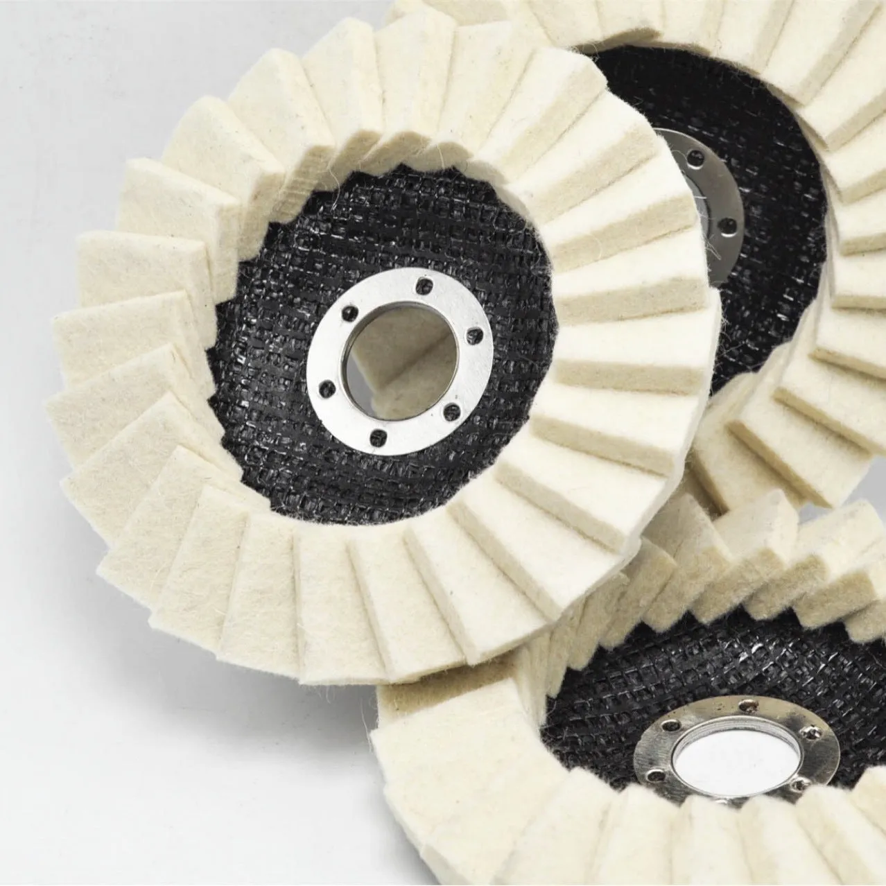 Flat wool flap disc polishing wheel for angle grinder with net cover