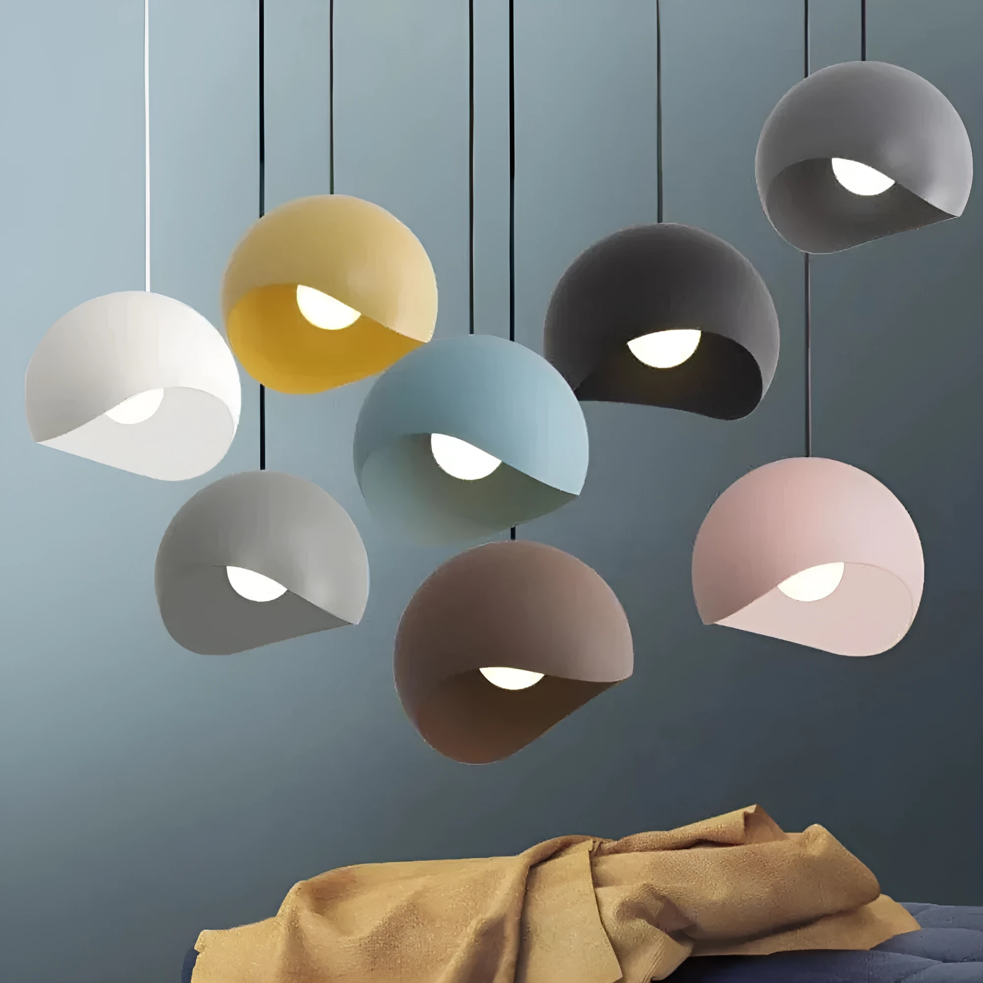 Simple creative iron lampshade pendant light 20cm diameter in black with LED bulb option