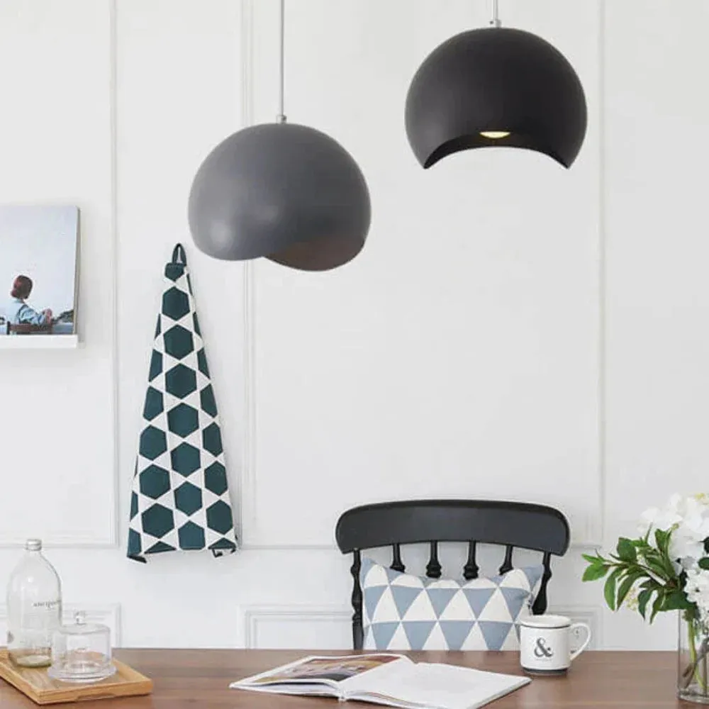 Simple creative iron lampshade pendant light 20cm diameter in black with LED bulb option
