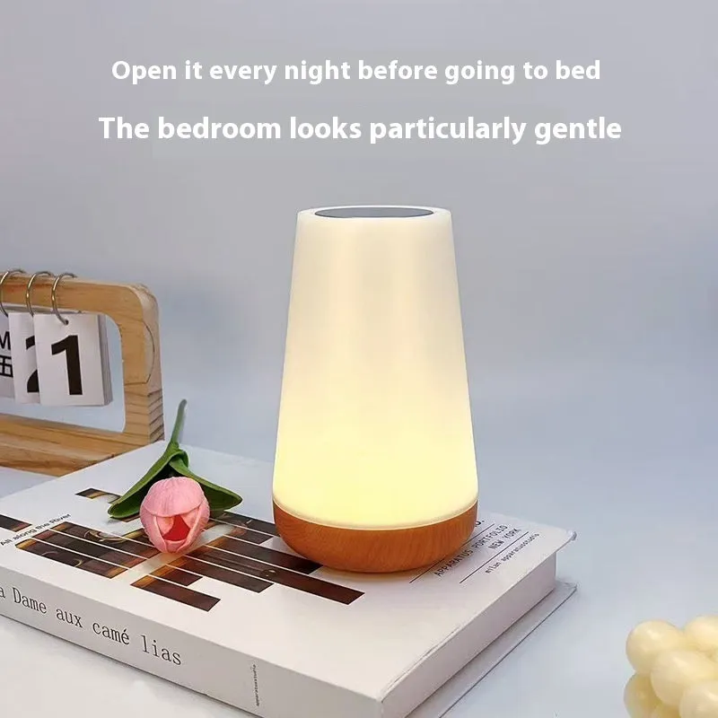 Creative wood grain rechargeable touch lamp with remote control, tapered silhouette, 3W LED