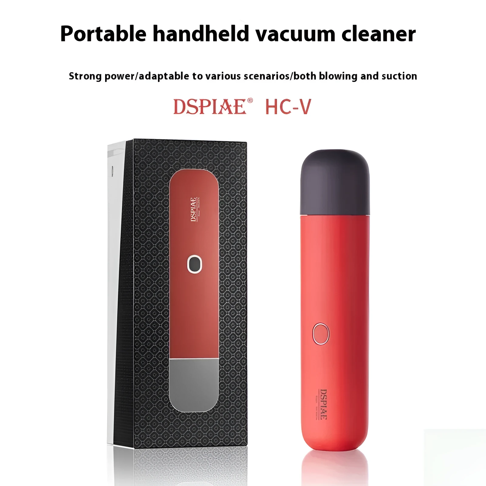 Portable handheld vacuum cleaner with nozzle for car interior and desktop dust removal, metal and plastic build