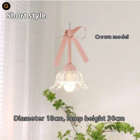 Bow-shaped small pendant lamp in cream style with crown finish, suitable for dining room or bedroom ceiling installation