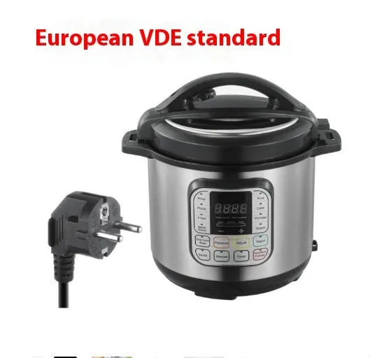 Silver 6L electric pressure cooker with touch control panel and aluminium alloy inner pot