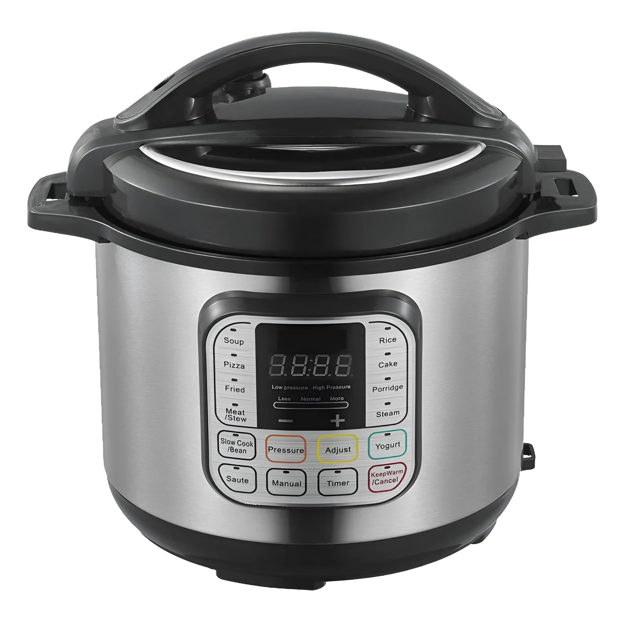 Silver 6L electric pressure cooker with touch control panel and aluminium alloy inner pot