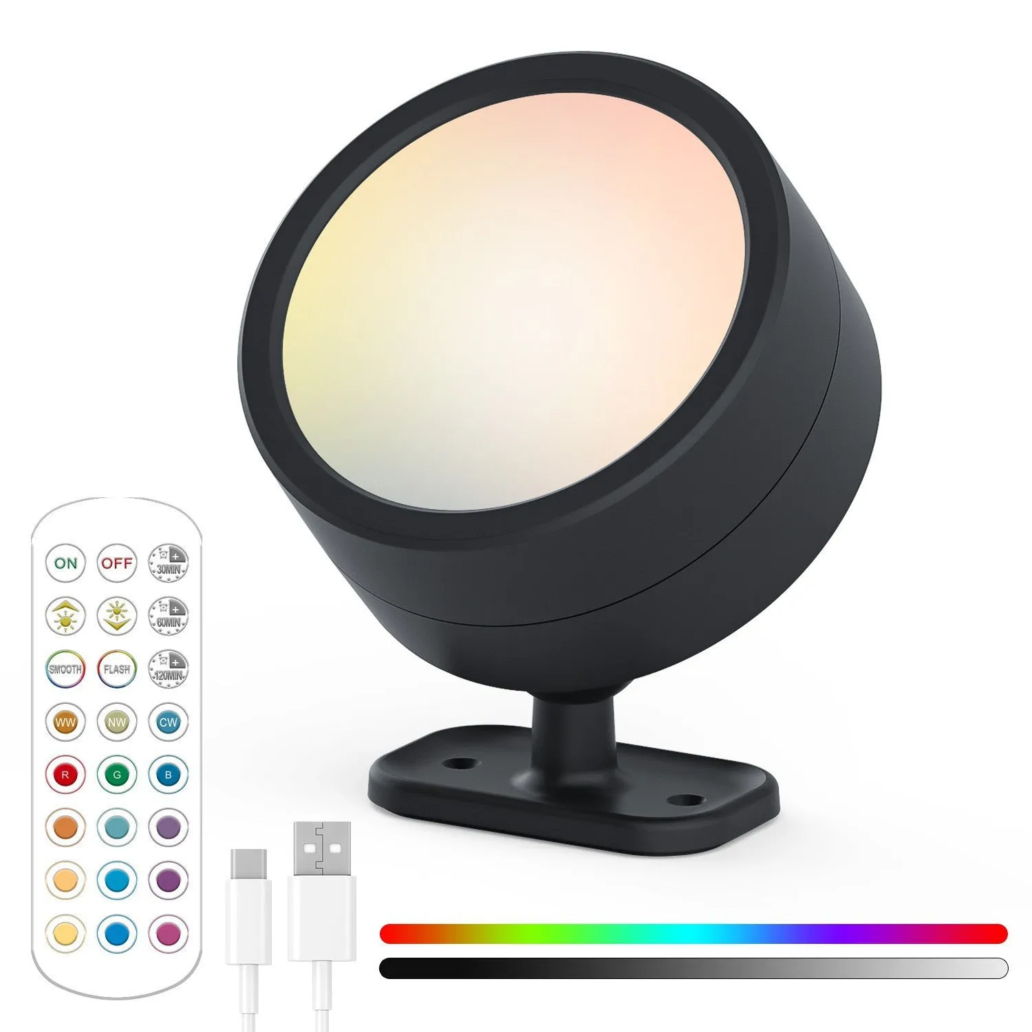 Round rotatable wall lamp with built-in battery, magnetic suction base, geometric stereo design, black shell, 94x73x74mm