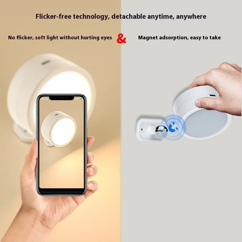 Round rotatable wall lamp with built-in battery, magnetic suction base, geometric stereo design, black shell, 94x73x74mm