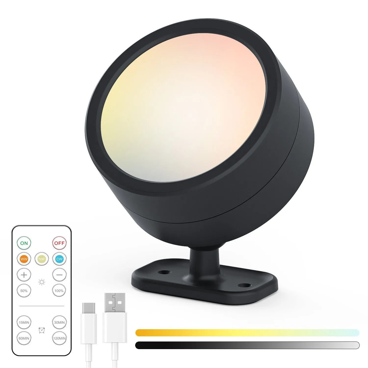Round rotatable wall lamp with built-in battery, magnetic suction base, geometric stereo design, black shell, 94x73x74mm