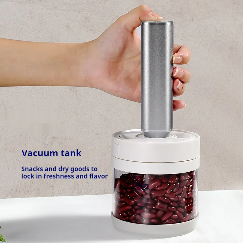 Handheld automatic vacuum sealing machine with black ABS and aluminium alloy body for fresh-keeping containers under 500ml