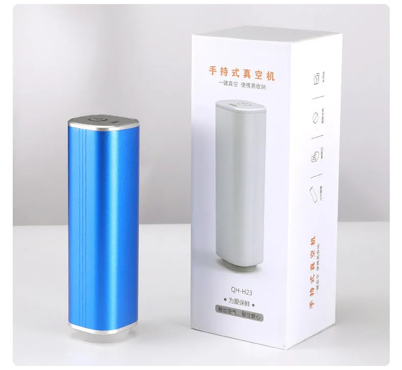 Handheld automatic vacuum sealing machine with black ABS and aluminium alloy body for fresh-keeping containers under 500ml