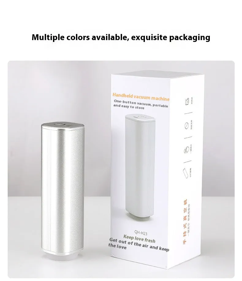 Handheld automatic vacuum sealing machine with black ABS and aluminium alloy body for fresh-keeping containers under 500ml