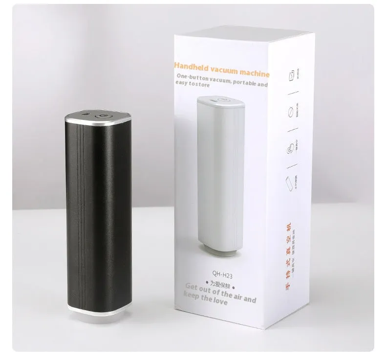 Handheld automatic vacuum sealing machine with black ABS and aluminium alloy body for fresh-keeping containers under 500ml